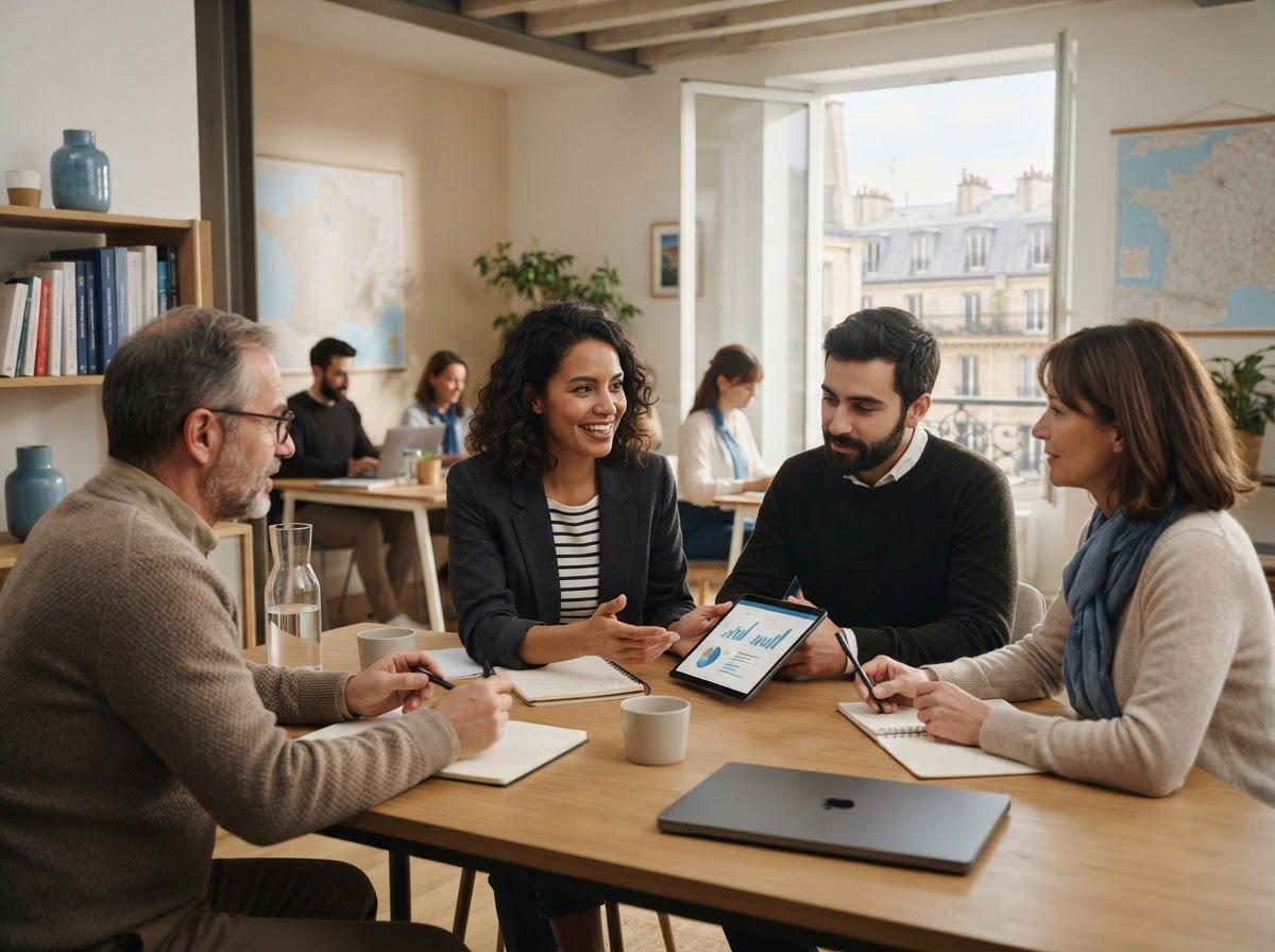 NexusEarn — équipe analysant des données de marché pour accompagner les décisions financières des PME